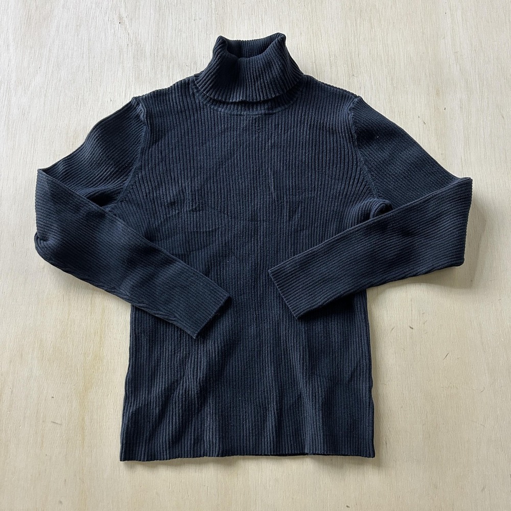 St. John's Bay Sweater Womens Large Navy Ribbed Knit Turtleneck Pullover Stretch
